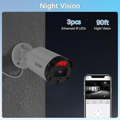 【130°Ultra Wide-Angle】 Outdoor Wired Security Camera System, Home Video Surveillance Systems, POE IP Cameras, Surveillance DVR Kits