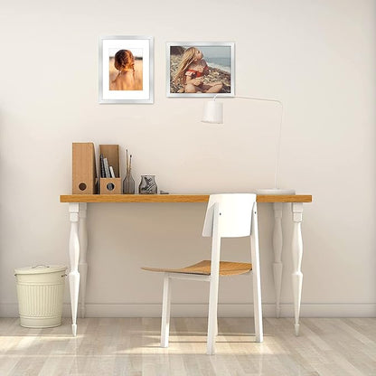 Golden State Art, 11x14 Picture Frame with Mat for 8x10 - High Definition Glass Wall Mounting Horizontal Vertical Display (Silver, 1 Pack)