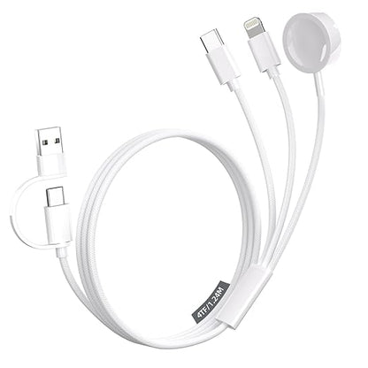 Travel Essentials,3 in 2 USB C Cable for Apple Watch Charger ，Multi Charging Cable Cord,Vacation Camping RV Essentials,Portable Designed for iWatch Series 11-2/Ultra/SE &iPhone 17-12-4FT