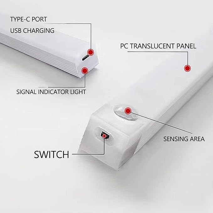4 PCS Punch-Free Smart Sensor Magnetic Rechargeable Led Lights, Punch Free Smart Sensor Magnetic Light, USB C Rechargeable Closet Under Counter Lighting for Kitchen, Wardrobe (11.8 in White Light)