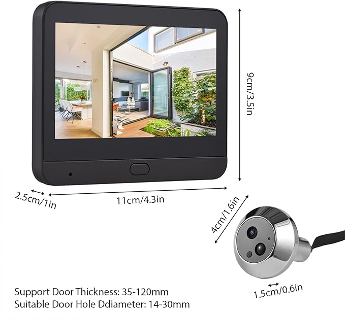 Smart Video Doorbell Camera, WiFi Door Peephole Camera with 4.3in Display Monitor, Tuya APP Wireless Digital Door Viewer, Smart Motion Detection, Night Vision, Rechargeable 5000Ah Battery