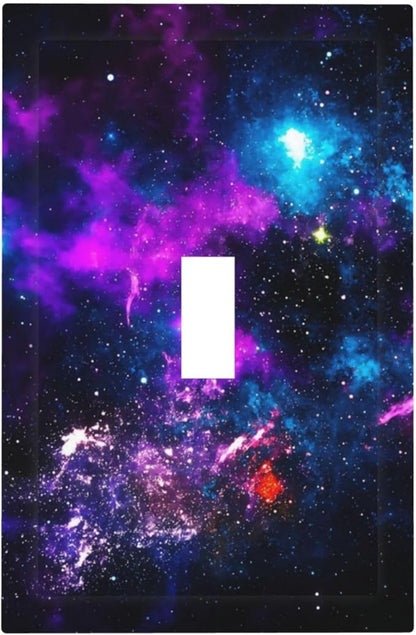 Outer Space Colorful Starry Sky Galaxy Planet Decorative Light Switch Cover 1 Gang Single Toggle Device Electrical Faceplate Switchplates Decorator Outlet Wall Plate for Bed Room Living Room Decor