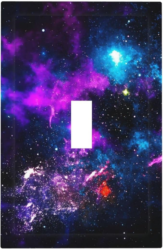 Outer Space Colorful Starry Sky Galaxy Planet Decorative Light Switch Cover 1 Gang Single Toggle Device Electrical Faceplate Switchplates Decorator Outlet Wall Plate for Bed Room Living Room Decor