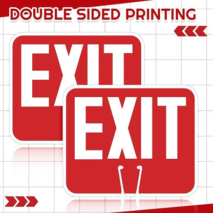 Geetery 3 Pcs Exit Traffic Cone Signs, Double Sided Printing, 10" x 13" Warning White and Exit Red Background Road Cone Top Signs