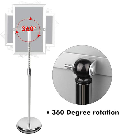 DISPLAYSWORKER Adjustable Poster Sign Stand,Floor-Standing Sign Holder with Heavy Duty Pedestal,Aluminum Snap-Open Frame for 8.5 x 11 Inch, Silver (8.5 x 11)