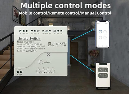 4 Channel Smart Switch, Momentan/Locking WiFi Relay, eWeLink App Bluetooth Control Switch, DIY Smart Home, Compatible with Alexa Google Home
