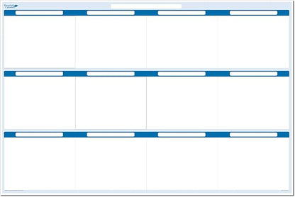 Sky Blue 12 Section Task, Objective and Goals Planning System Horizontal 32" Tall x 48" Wide. Wall Tray, Dry-Erase Marker, Eraser and 600 Sticky-Notes