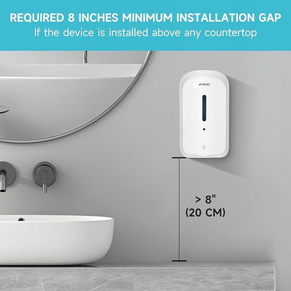 AIKE 33.8oz Automatic Wall Mount Liquid Soap Dispenser with Commercial ABS Construction, Model AK1226S(White)