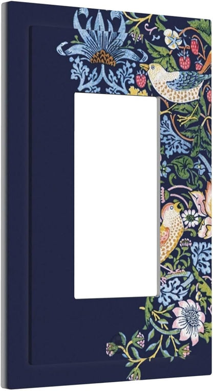 Decorative Outlet Covers Vintage Blue Morris Strawberry Thief Bird Flower 1 Gang Single Decora GFCI Device Light Switch Covers Plate 1 Rocker Wall Plate Jumbo Faceplate