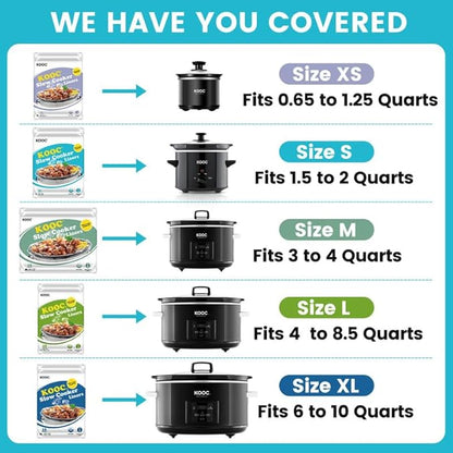 KOOC Slow Cooker Liners 10"x13" 10 count Small Size Disposable Pot Liners Cooking Bags Fit 1.5 qt to 2 qt Pot BPA Free Fresh Locking Seal Design