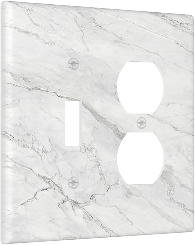 Wallplates Marble Granite White And Grey 1 Toggle 1 Duplex Switch Plate Electrical GFCI Faceplate Decorative Light Switch Covers for Home Bedroom Decor