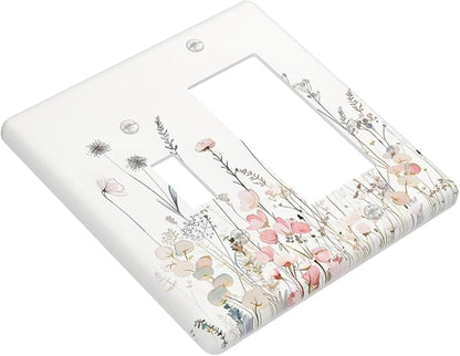 Floral Watercolor Wildflower Dandelion Plant Outlet Covers 1 Toggle 1 Rocker Combination Decorative Wall Plate Electrical Switch Plates Light Switch Cover Plate for Farmhouse Bed Room Decor