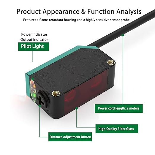 BG-38N Photoelectric Sensors,Background Suppression Diffuse Photoelectric Sensor,Sensing Distance 5-350mm,10–30VDC,NPN Output,Detection Distance Unaffected by Object Color