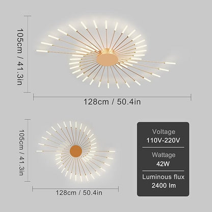 Modern Ceiling Light Flower Shape, Metal Firework Ceiling Lamp with Plug-in LED Source, Lighting Fixture for Living Room Dining Room Bedroom, Natural Light