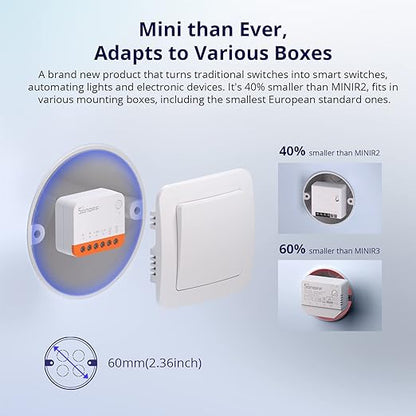 SONOFF MINIR4 10A Smart WiFi Extreme Wireless Light Switch,Universal DIY Module for Smart Home Automation Solution, Compatible with Alexa & Google Home, No Hub Required,4 Pack