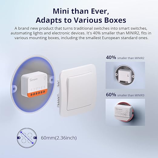 SONOFF MINIR4 10A Smart WiFi Extreme Wireless Light Switch,Universal DIY Module for Smart Home Automation Solution, Compatible with Alexa & Google Home