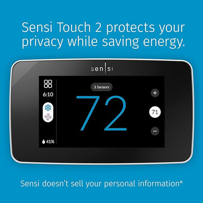Sensi Touch 2 Smart Thermostat with Touchscreen Color Display, 100 Years of Expertise, Programmable, Wi-Fi, Data Privacy, Easy DIY, Works with Alexa, Energy Star Certified, ST76W, C-Wire Required
