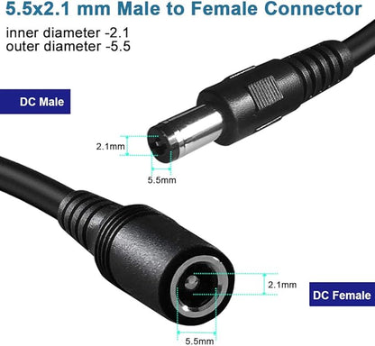 SIOCEN 2-Pack 10FT DC Power Extension Cable,5.5mm x 2.1mm Extension Cord,12v Extension Cord for Security Camera CCTV IP,Router,LED Strip,5V 9V 24V 12 Volt Male to Female Plug Supply Adapter Power Cord