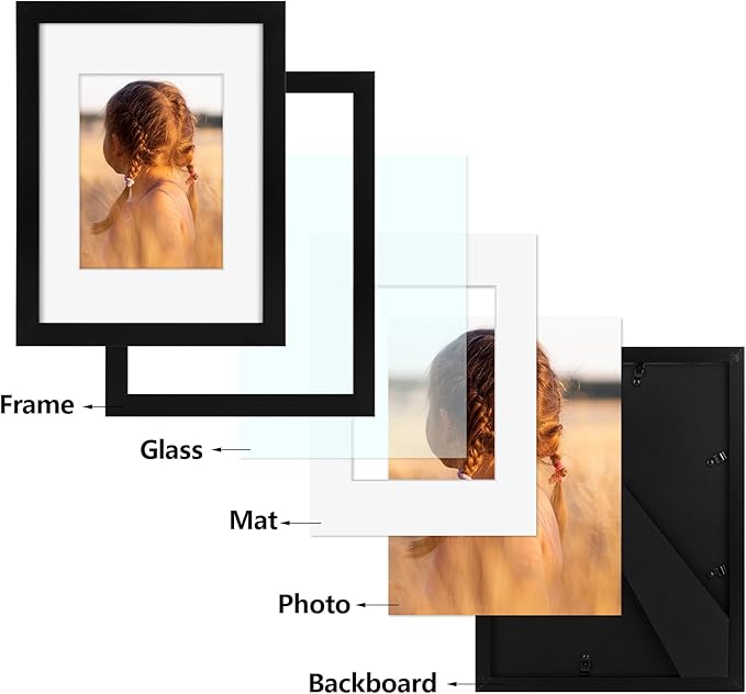Golden State Art, 9x12 Picture Frame with Mat for 6x8 - High Definition Glass Wall Mounting Horizontal Vertical Display (Black, 1 Pack)