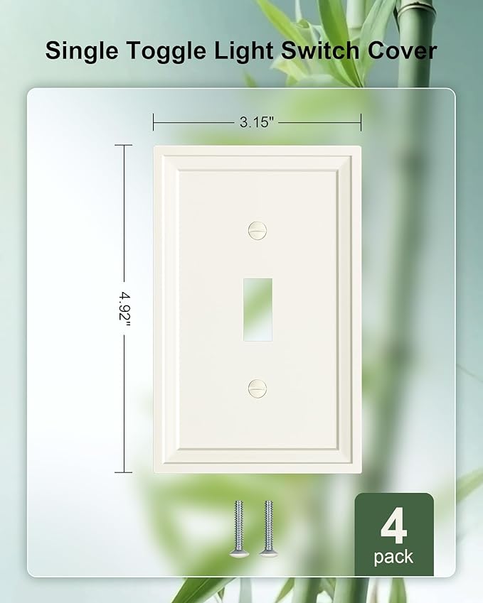 4-Pack Single Toggle Light Switch Covers Wall Plate, Light Almond Decorative Switch Plate Covers, 1 Gang Natural Bamboo Fiber Wall Plate, Corrosion Resistant