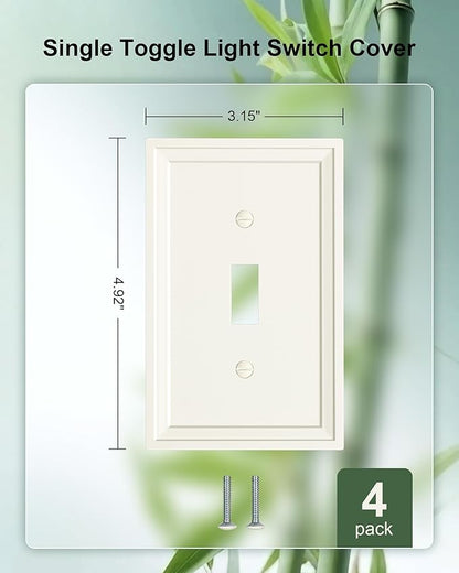 4-Pack Single Toggle Light Switch Covers Wall Plate, Light Almond Decorative Switch Plate Covers, 1 Gang Natural Bamboo Fiber Wall Plate, Corrosion Resistant