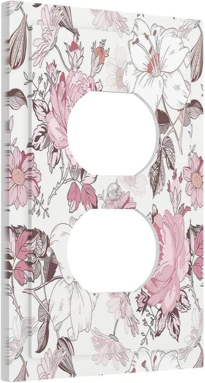 Outlet Covers Modern Watercolor Flower Pink White Wildflower 1 Gang Duplex Electrical Receptacle Faceplate Light Switch Cover Wall Plate Decorative Switch Plates for Bedroom Home Decor