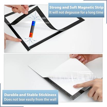 8.5"x 11" Self Adhesive Magnetic Sign Holder, Double Sided Window Magnetic Display Frame with Clear PVC and Strong Magnetic for Office/Store/Door/Glass/Refrigerator Display Frame(Black, 5Pack)