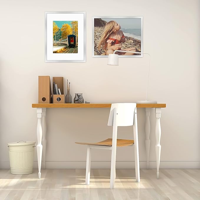 Golden State Art, 16x20 Picture Frame with Mat for 11x14 - High Definition Glass Wall Mounting Horizontal Vertical Display (Silver, 2 Pack)