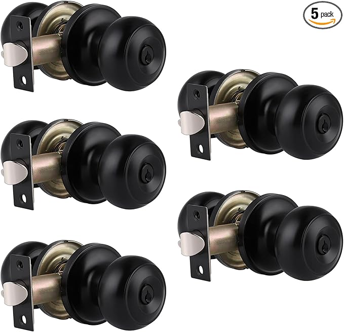 Gobrico Keyed-Alike Exterior Door Knobs Flat Ball Door Locksets with Same Key, 5Pack