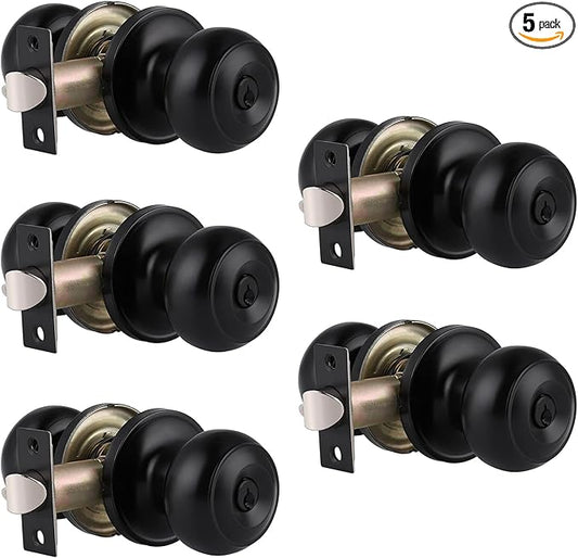 Gobrico Keyed-Alike Exterior Door Knobs Flat Ball Door Locksets with Same Key, 5Pack
