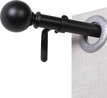 Black Curtain Rods for Windows 18 to 145 inches, 1 Inch Modern Metal Drapery Rods, Adjustable Heavy Duty Curtain Pole with Round Finials(18"-145"Black)