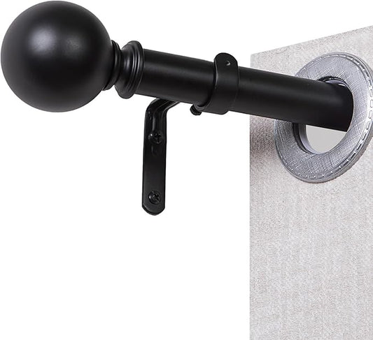 Black Curtain Rods for Windows 18 to 145 inches, 1 Inch Modern Metal Drapery Rods, Adjustable Heavy Duty Curtain Pole with Round Finials(18"-145"Black)