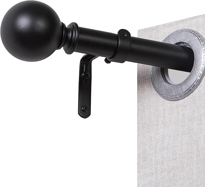 Curtain Rods for Windows 18 to 88 inches, 1 Inch Modern Metal Drapery Rods, Adjustable Heavy Duty Curtain Pole with Round Finials(18"-88"Black)