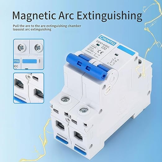 32 Amp Miniature DC Circuit Breaker 500V 2 Pole, Solar PV Disconnect Switch with Thermal Magnetic Trip, DIN Rail Mount Isolator C32