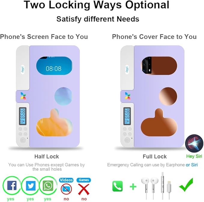 ySky Portable Phone Lock Box with Timer for iPhone and Android Phones, Self-Control Timed Phone Jail Locker to Help Kids,Students, Adults Focus Back, Unplug from Phones Boost Your Mental Wellness