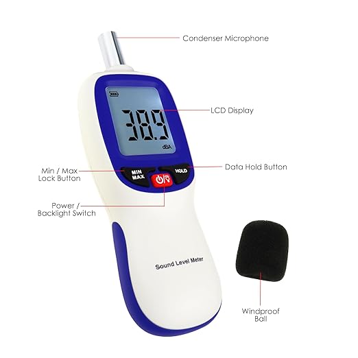 Decibel Meter Data Logger Bluetooth Sound Decibel Meter, Compatible with Smartphone for App Data Records 30dB to 130dBA Sound Level Meter Portable SPL Meter for Classroom Home Office
