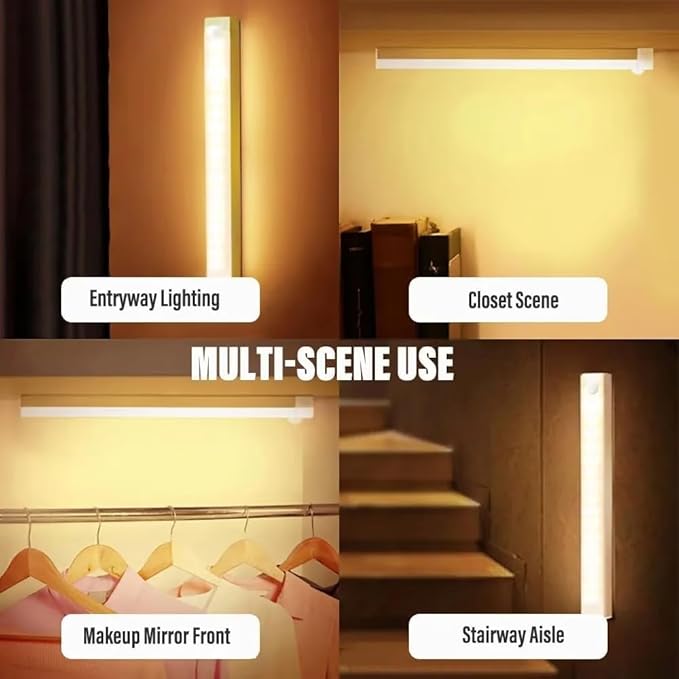Punch-Free Smart Sensor Magnetic Rechargeable LED Lights, Motion Sensor Light Indoor for Stairs, Wardrobe, Cabinet (4PCS Warm Light,30cm/11.81in)