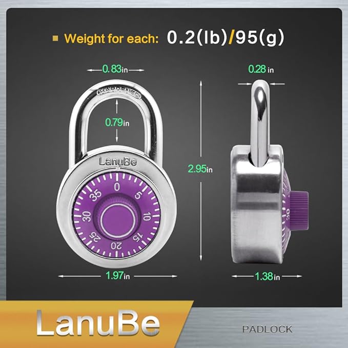 LanuBe Standard Dial Combination Lock, 2 inches. Wide, with Different Combinations, Purple Turnplate, Pack of 24; Lock for School, Employee, Gym Sports Locker, Case, Toolbox