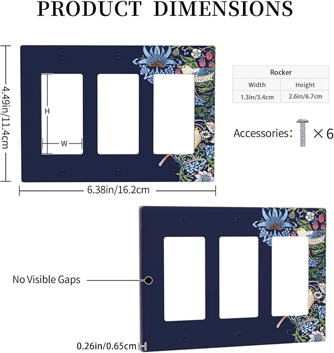 Decorative Outlet Covers Vintage Blue Morris Strawberry Thief Bird Flower 3 Gang Wall Plate Triple Rocker Light Switch Cover Plate Jumbo Electrical GFCI Faceplate