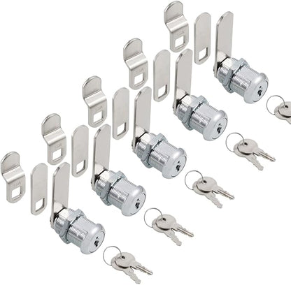 Cabinet Cam Locks Keyed Alike, 1” Cylinder Cam Locks for Tool Box RV Compartment Mailbox Vending Machine Drawer File Cabinet, Fits 3/4” Max Panel Thickness, Chrome Finish with 3 Cams and 2 Keys