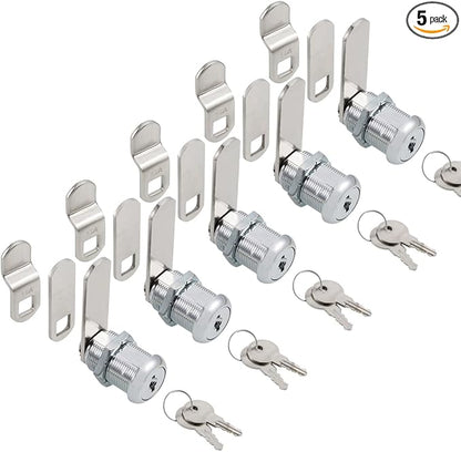 Cabinet Cam Locks Keyed Alike, 1” Cylinder Cam Locks for Tool Box RV Compartment Mailbox Vending Machine Drawer File Cabinet, Fits 3/4” Max Panel Thickness, Chrome Finish with 3 Cams and 2 Keys
