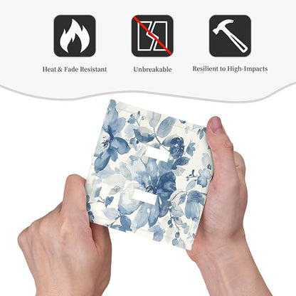 Decorative Switch Plates Blue Watercolor Floral 2 Gang Double Toggle Outlet Light Switch Cover Wall Plate Electrical Faceplate for Bedroom Bathroom Decor