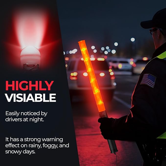 RoadHero 2 Pack Traffic Wand, 21 Inch Led Traffic Control Wands with 2 Flashing Modes, Safety Light Baton with Side Clip for Airport, Parking, Car Directing