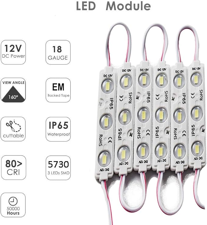 LED Module,Replacement Lights For Inflatables White 10pcs 5 Ft 5730 SMD 150LM Per LED Module IP65 Waterproof Light for Letter Sign Advertising Signs with Tape Adhesive Backside (white light)