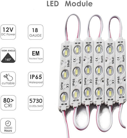 LED Module,Replacement Lights For Inflatables White 10pcs 5 Ft 5730 SMD 150LM Per LED Module IP65 Waterproof Light for Letter Sign Advertising Signs with Tape Adhesive Backside (white light)