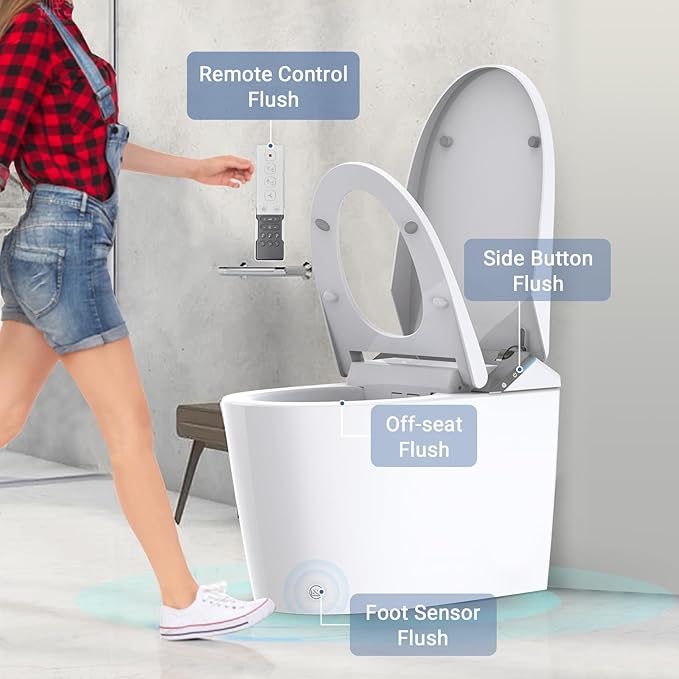 PrecisionAuto One Piece Smart Toilet, Japanese Toilet with Built In Bidet & Remote Control, Integrated Water Tank & Powerful Pump, Heated Seat, Automatic Flush (Foot Sensor, Lid Close), Self Nozzle