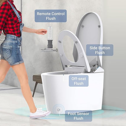PrecisionAuto One Piece Smart Toilet, Japanese Toilet with Built In Bidet & Remote Control, Integrated Water Tank & Powerful Pump, Heated Seat, Automatic Flush (Foot Sensor, Lid Close), Self Nozzle