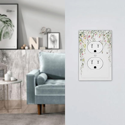 Watercolor Flowers Vine Colorful Butterfly Floral Outlet Covers 1 Gang Duplex Light Switch Cover Decorative Switch Plates Electrical Receptacle Faceplate Wall Plate For Bed Room Living Room Decor