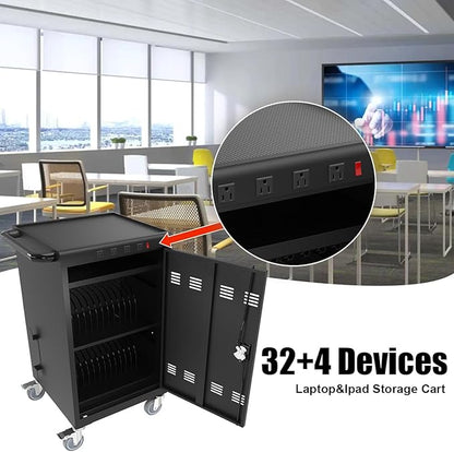 Laptop Charging Cart, 31+4 Charging Ports Laptop Storage Cart, 35-Bay Mobile Charging Cabinet for iPads up to 16.3", Chromebook Devices, Cord Management, Access Lock.School,Business.Black