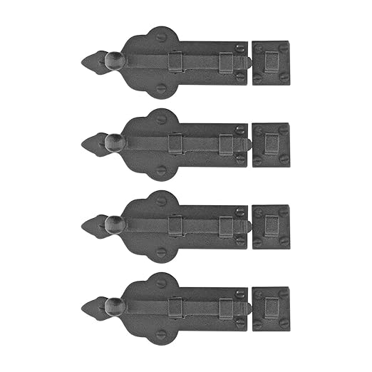 Renovators Supply Manufacturing Slide Bolt Latch 3 3/4 in. Black Wrought Iron Ball Tip Style Slide Bolt with Mounting Hardware Pack of 4